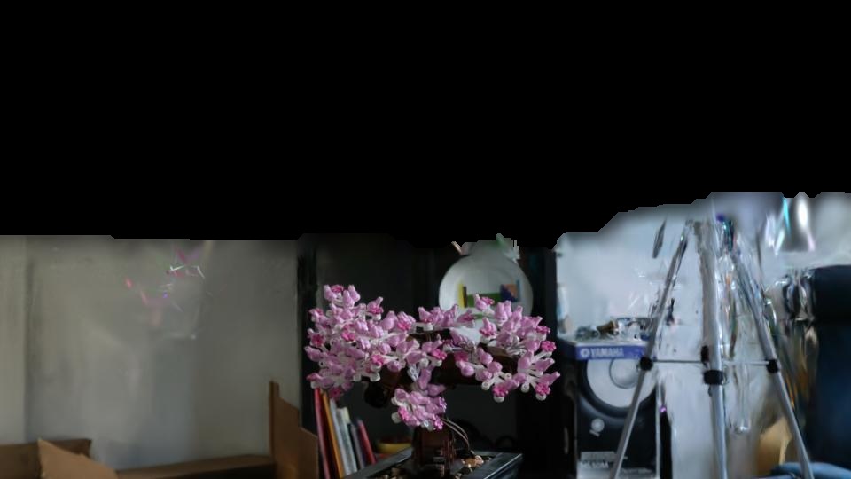 Original 3DGS rendering of Bonsai, with missing geometry above the training views.